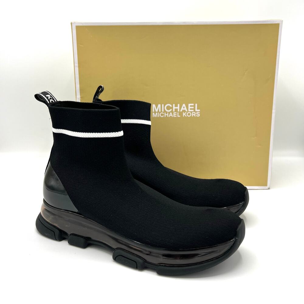 Michael Kors Kendra Black White Striped Sock Booties 5.5 Mod Op Art Y2K